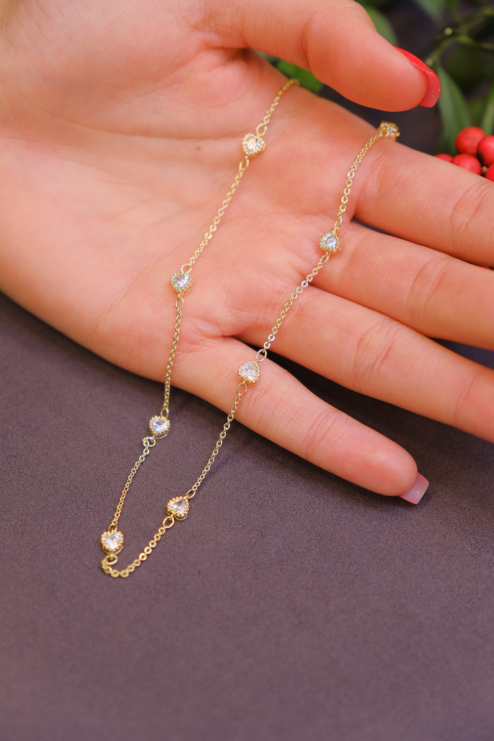 minimal taş detaylı gold kolye