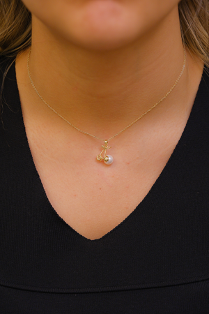 İnci detaylı kiraz kolye